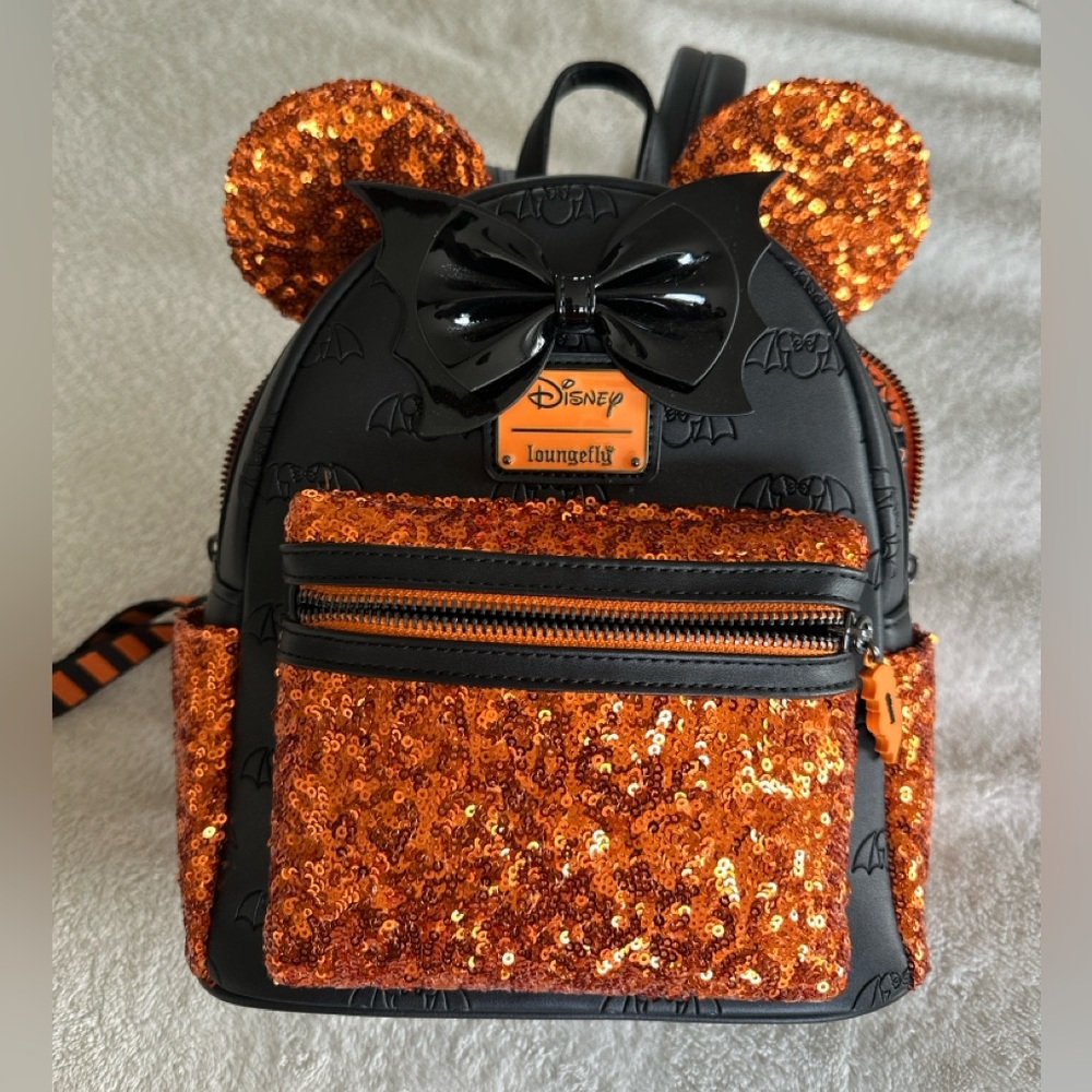 Loungefly Orange and Black Sequin Mini Backpack - Picture 6 of 11